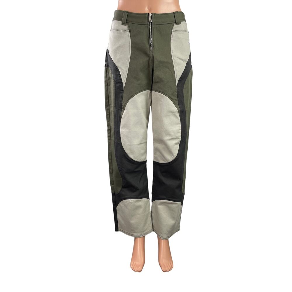 Me Dic Al Women's Green Colorblock High Rise Baggy Wide Leg Trousers Pants Sz XS